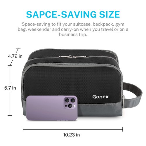 Gonex Travel Toiletry Bag - Durable Nylon Shaving Organizer in Black | Perfect for Travel