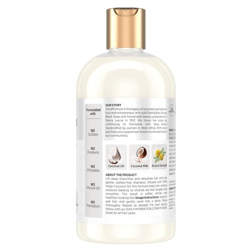 Shea Moisture Daily Hydration Shampoo - Virgin Coconut Oil, Sulfate-Free for All Hair Types | 13 oz
