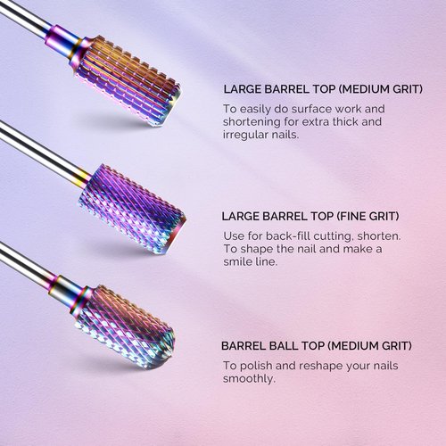 MelodySusie Nail Drill Bits Set, 7pcs Tungsten Carbide Diamond Nail Drill Bits for Acrylic Nails Poly Gel Cuticle Remove, 3/32'' Professional Nail Bits for Nail Drill Efile (A-Colorful)