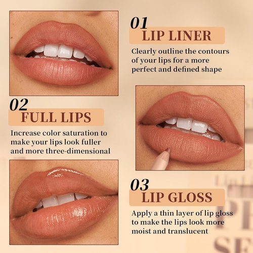 Skiennix Matte Velvet Lip Liner Set - 12 Highly Pigmented, Long-Lasting Waterproof Pencils in Natural Nude Brown