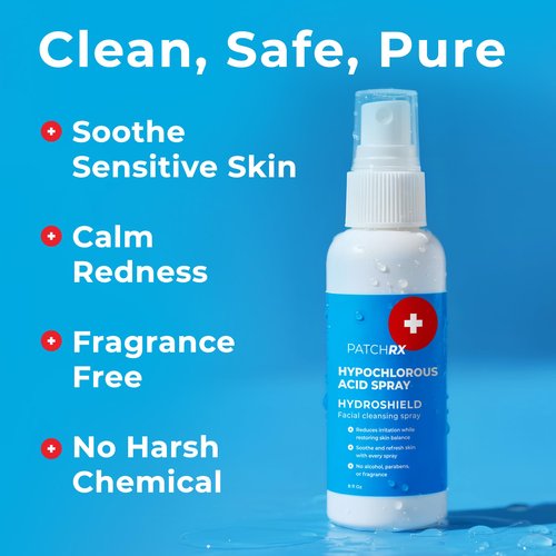 PatchRx Hypochlorous Acid Spray for Face (8oz, Reduces Acne), Targets Bacteria - HOCL Facial Cleanser Acne Spray for Face, Body, Eczema, Pimples, Breakouts & Overall Skin Recovery (Reduces Redness)