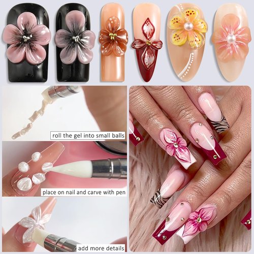 Fcozpjk Solid Builder Gel for Nails, 4 Colors Solid Builder Gel Non-Sticky Clear Nude Pink Pearl White Hard Gel for Nails 3D Sculpture Gel Flower Carving Modeling Design Nail Extension Gel Kit