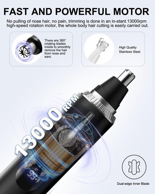 Nose Hair Trimmer for Men and Women,2025 Professional Painless IPX7 Waterproof Eyebrow & Facial Hair Trimmer,USB Rechargeable with LED Display Dual-Edge Blades for Smoother Cutting,BlackSilver
