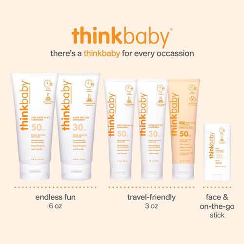Thinkbaby Baby Sunscreen for Sensitive Skin, 3 Fl Oz, SPF 50 Clear Zinc Oxide Baby Mineral Sunscreen, Broad Spectrum UVA/UVB Protection, Natural, Water Resistant, Reef Safe, Vegan