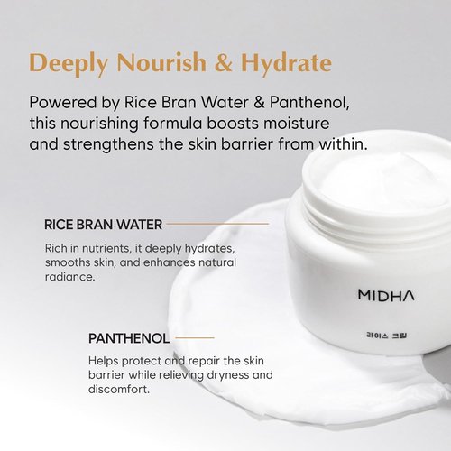 MIDHA Rice Cream - Deep Hydration & Glow-Enhancing Moisturizer | 1.69fl.oz/50ml for Radiant Skin