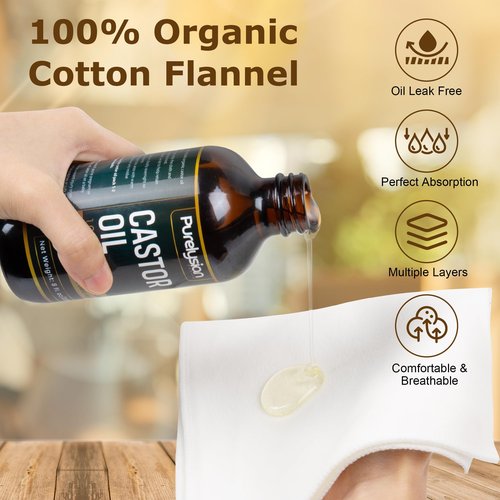 Purelysian Beauty Castor Oil Pack Wrap Organic Cotton, 7 Pcs Caster Oil Pack Kit for Stomach and Liver Detox Pack Kit (8fl.oz/237ml)