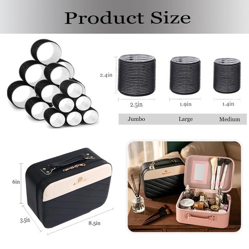 Skiennix Hair Roller Set - Velcro Self-Grip Curlers for DIY Styles | 18-Piece Jumbo & Medium Rollers with Case, Clips & Comb