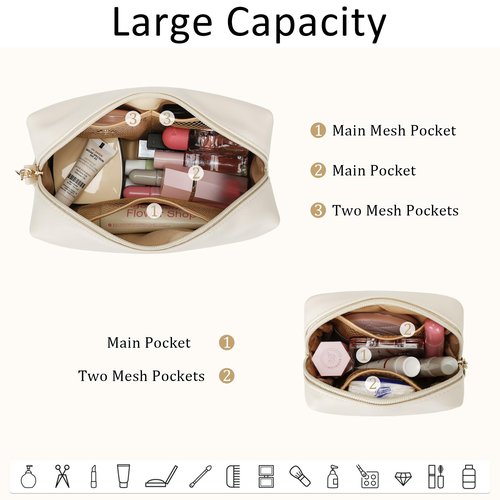 CLOUDWINGS Personalized Birthday Gifts for Women - Initial Makeup Bag Set Travel Toiletry Bag Cosmetic Bags Soft Waterproof PU Leather Makeup Pouch Travel Essentials (Beige,A)