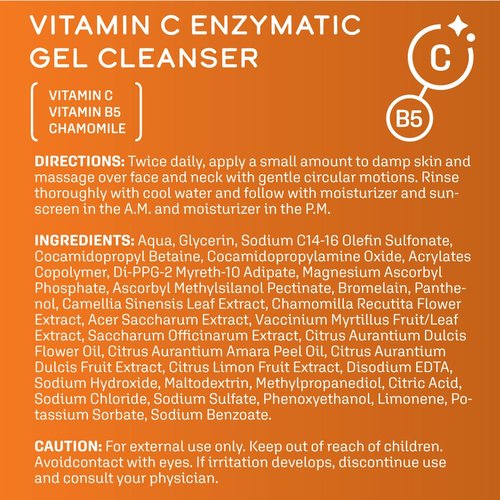 DCL Skincare Vitamin C Enzymatic Gel Cleanser with Sugar Fruit Enzymes & Vitamins C/B5, 8.0 Fl oz