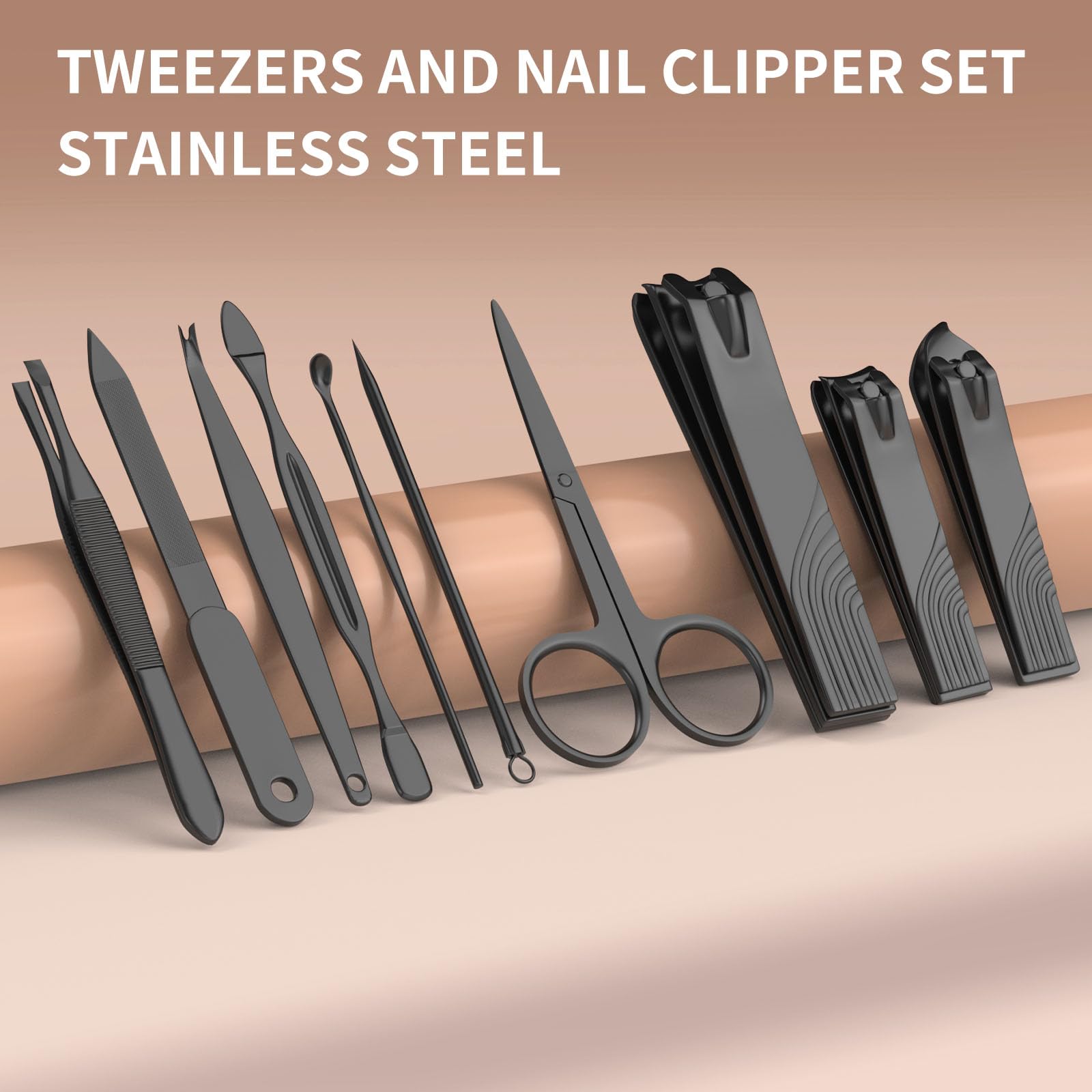 ZIZZON Travel Mini Manicure Set Nail Clipper Set 10 in 1 Stainless Steel Pedicure Care Grooming kit with Case (Black/Pink)