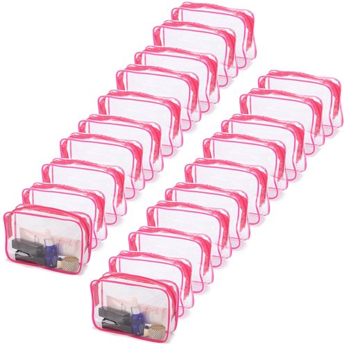 Tbestmax 20 Pack Clear Cosmetic Bags Makeup Bags Portable Waterproof Travel Toiletry Bags Organizer Rose Red, 7.5"x 4.8"x 2.3"