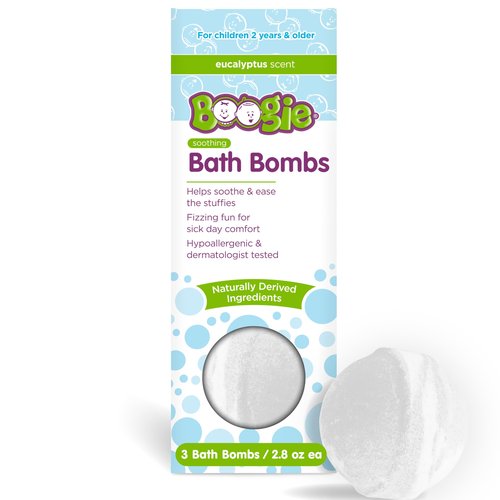 Boogie Kids Bath Bombs, Calming, Naturally Derived, Made with Aloe and Calming Vapors, Eucalyptus, 3 Bath Bombs, 2.8 oz, Pack of 1