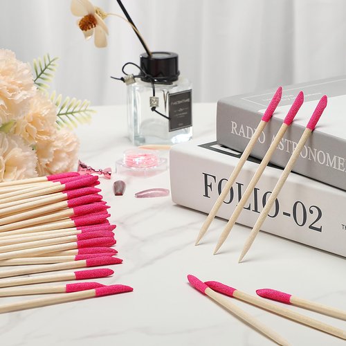 100PCS Disposable Sanding Sticks, Pumice Stone Cuticle File Remover Nail File Buffer, Double-Headed Manicure Sticks Wood Nail Stick Pusher Sanding Tools for Home Salon Mani-Pedi, Pink