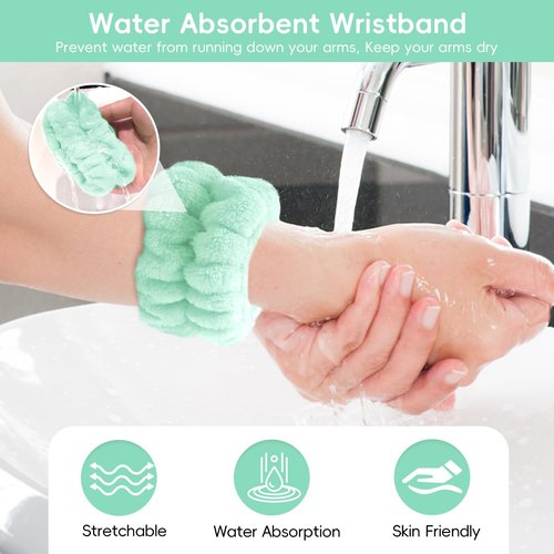 my novel things Facial Cleansing Brush, Spa Headband for Washing Face, Skincare Headband and Wristband Set, 2-in-1 Skin Care face Brush, Come with a Hair Scrunchie, for Massaging Makeup Skincare-Blue