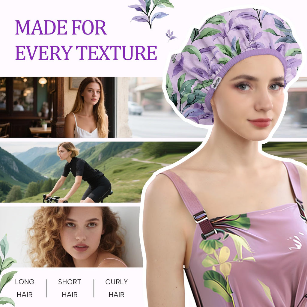 Years calm Shower Caps for Women Reusable Waterproof – Double Layer Elastic Cap with Tropical Botanical Print Shower Cap for Shower, Spa, Travel, Bath & Daily Hair Protection