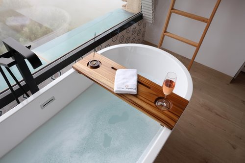 Fjord | Superior Teak Bathtub Tray Wood 29" for Small Tubs | Adjustable Wooden Bathtub Caddy | Sustainable Minimalist Bath Table Tray for Home Spa | by JapandiSpirit