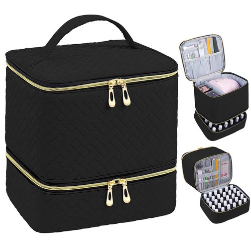 RZMAYIS Nail Polish Organizer, Nail Polish Storage Holds 30 Bottles & Nail Lamp, Double Layer Nail Bag Organizer Case, Portable Nail Polish Holder for Nail Tech Travel & Manicure Kit