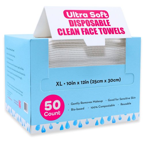 Elizabeth Mott Thank Me Later Disposable Face Towels – 100% Biobased Facial Washcloths for Cleansing, Makeup Removal & Skincare – Ultra-Soft, Lint-Free, Extra Absorbent for Sensitive Skin – 50 Count