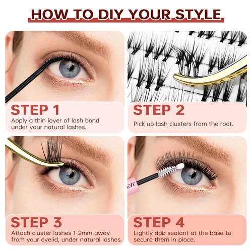 JOLIETIFY Lash Extension Kit, Natural Style, Faux Mink 8-16mm Cluster Lashes, BareLook, Soft & Fluffy, Waterproof Bond & Seal, Reusable Individual Lashes with Tweezers & Remover Tool, Easy to Apply