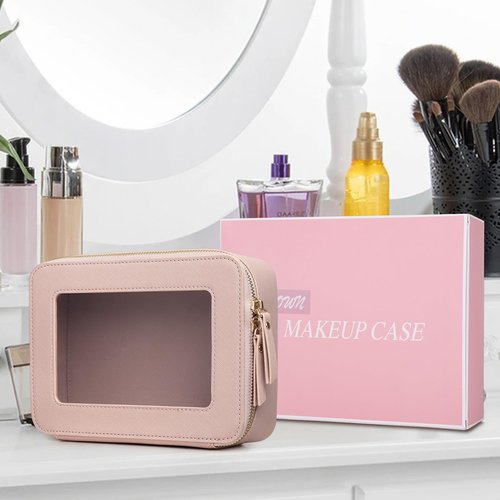 LOFOWN Clear Makeup Bag Women's Waterproof Travel Cosmetic Case and Toiletry Bag Portable Makeup Organizer Bag Car Essential with Zipper (Pink, M-1)