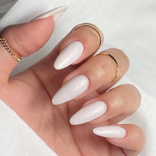 Skiennix Cream White Press-On Nails - Medium Almond Glossy Acrylic False Nails for Women