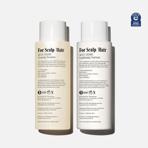 Nécessaire The Hair Duo | Fragrance-Free Shampoo and Conditioner Set - 2 Full-Size Bottles with Hyaluronic Acid & Vitamin B Complex