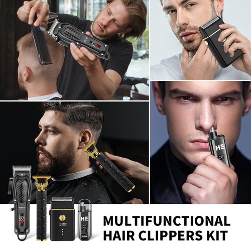 HIENA PRO Hair Clippers for Men Professional, Cordless Barber Clipper & T-Blade Beard/Hair Trimmer Set, Electric Razor Foil Shaver Nose Trimmer Barber Kit, Men's Hair Cutting Kit with 8 Guide Combs