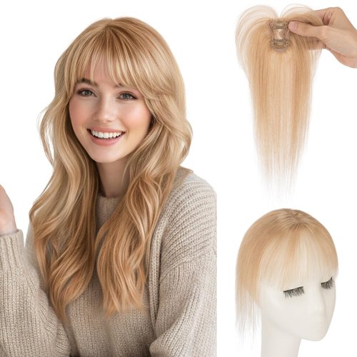 SEGOHAIR Clip in Bangs Hair Toppers for Women Real Human Hair, 360°3D Wispy Bangs for Thinning Hair Daily Wear (27, Honey Blonde)