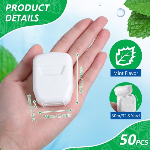 Baderke 50 Pcs Dental Floss Bulk Wedding Gifts for Guests Waxed Mint Dental Floss for Homeless Party Favors Bridal Shower Donated Gifts Teeth Cleaning 30m/32.8 Yard(White Box)