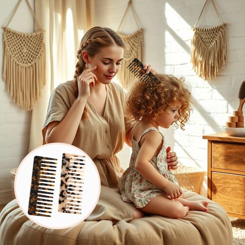 Skiennix Large Hair Detangling Comb - Wide Tooth Cellulose Detangler for Thick Curly Hair | 2 Pack (Tortoise Shell, Ivory)