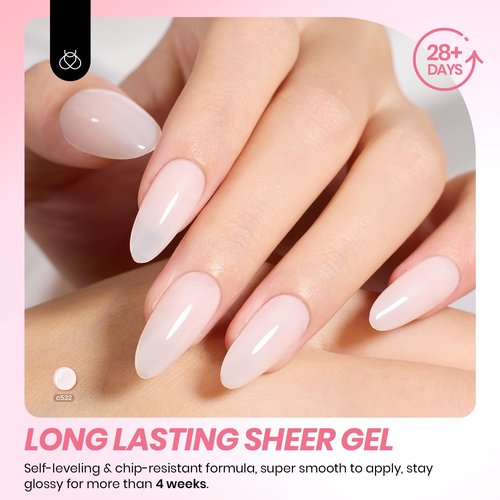 Beetles Jelly Gel Nail Polish Set - Ballet Dress Jelly Gel Polish, 6 Colors Milky Pink Nude Pink Sheer Gel Nail Kit Transparent Effect Soak Off UV DIY Manicure French Nail Art Gifts for Women