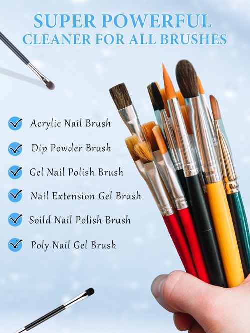 EBANKU 120ml Acrylic Nail Brush Cleaner, 3 in 1 Nail Art Brushes Conditioner Nail Brush Clean Solution Quickly Clean With Glass Cup and Scrub Brush for Solid Gel Polish/Nail Extension Gel