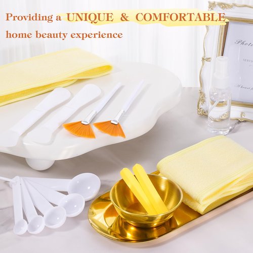 31 Pcs Esthetician Supplies for Facials,4 Gold Esthetician Bowls 4 Fan Brushes Esthetician Large Gold Serving Bowls 12 Compressed Facial Sponge 4 Spa Headbands 4 Flat Brushes for Women Face Cleansing