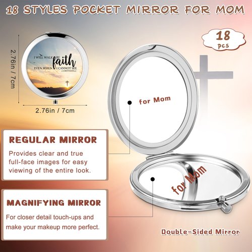 RattanView 18 Pcs Christian Compact Mirrors Gifts for Women Bulk Inspirational Religious Pocket Makeup Mirror with Bible Verse for Mom Ladies Church Party Favors VBS Sunday School
