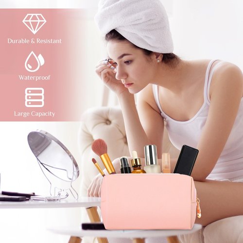 Sanwuta 9 Pcs Makeup Bags Bulk PU Double Zippers Cosmetic Bag Makeup Toiletry Small Pouch Portable Travel Organizers Case for Women Bridesmaid Proposal Gifts(Pink Purple Series)