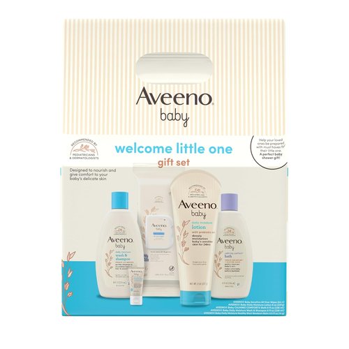 Aveeno Baby Gift Set - Nourishing Skincare Essentials with Body Wash, Shampoo, Lotion & Wipes | 5 Items