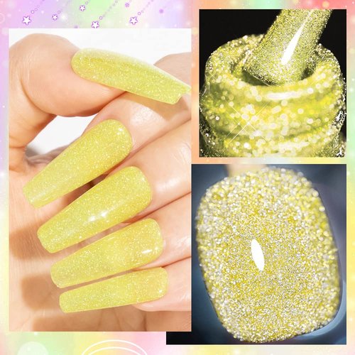 MIZHSE Neon Reflective Glitter Gel Polish 7ml, Sparkly Disco Diamond Nail Polish Kit 12 Pcs, Reflect Blue Pink Soak Off UV LED Manicure Set Nail Art Salon