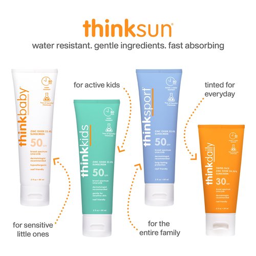 Thinkbaby Mineral Sunscreen, SPF 30 Clear Zinc Oxide Baby Sun Screen, 6 Fl Oz, Natural, Water Resistant, Reef Safe, Vegan, Broad Spectrum UVA/UVB Protection