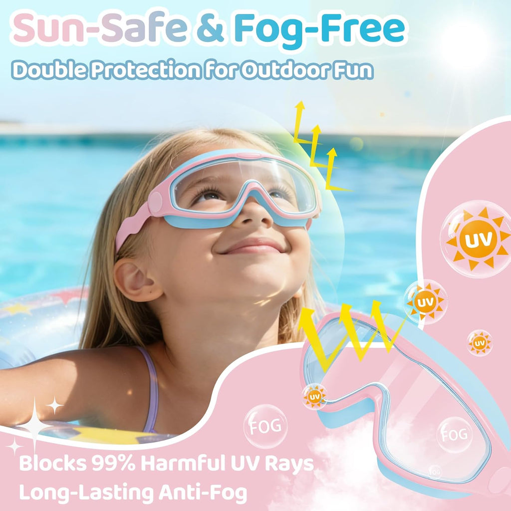 Vvinca Kids Swim Goggles - Soft Wave-Shape Strap, Anti-Fog & Leak-Free | 2 Pack for Ages 3-15