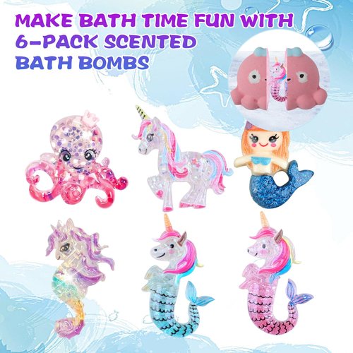 Bath Bombs for Kids Girls, 6PCS XXL Mermaid Bath Bombs with Surprises - A Magical Bath Time Experience(Sea Animals)