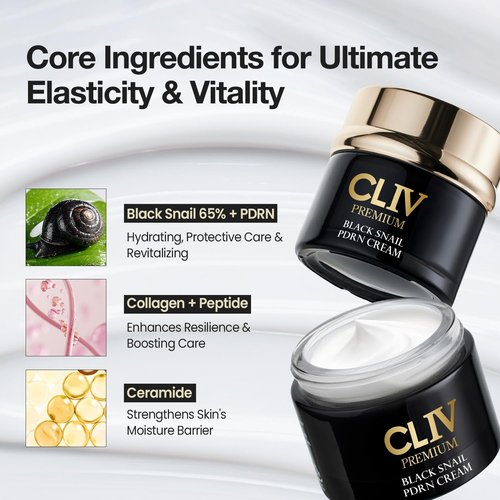 CLIV Black Snail PDRN Cream - Firming & Lifting Face Moisturizer with 65% Snail Mucin - Korean Skincare for Fine Lines, 1.76 fl oz (52ml)
