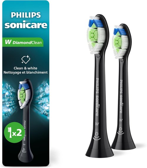 Philips Sonicare W DiamondClean - Genuine Black Electric Toothbrush Heads | 2 Pack, HX6062/95