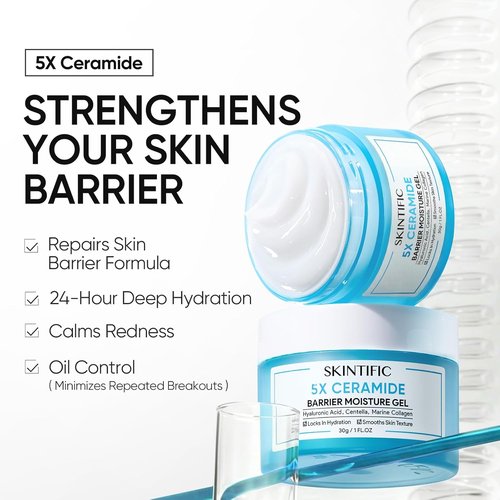 SKINTIFIC Face Moisturizer - 5X Ceramides & Hyaluronic Acid for Sensitive/Oily Skin | 30g/1 fl. oz