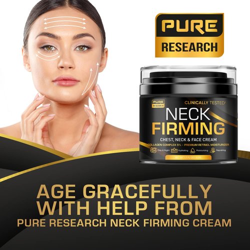PURE RESEARCH Neck Firming Cream - Anti-Wrinkle Moisturizer for Face, Neck & Décolleté - Hydrating & Lifting