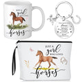 Crtiin 3 Pcs Horse Gifts for Women International Women's Day 11 oz Coffee Mug Travel Cosmetic Bags Makeup Zipper Pouch Inspirational Keychain Thank You Gifts for Mother's Day Birthday Coworkers