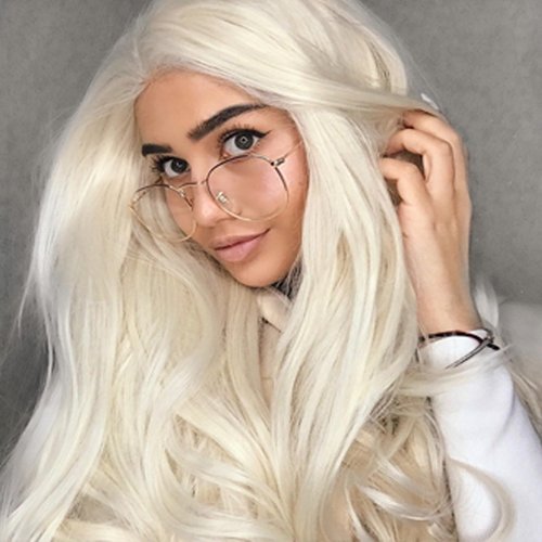Platinum Blonde Wig Lace Front Real Hair Curly Wigs Long White Blonde Hair Wig Wavy Afro Wigs for Black Women Drag Queen Cosplay Daily Synthetic 26 Inch Lace Front