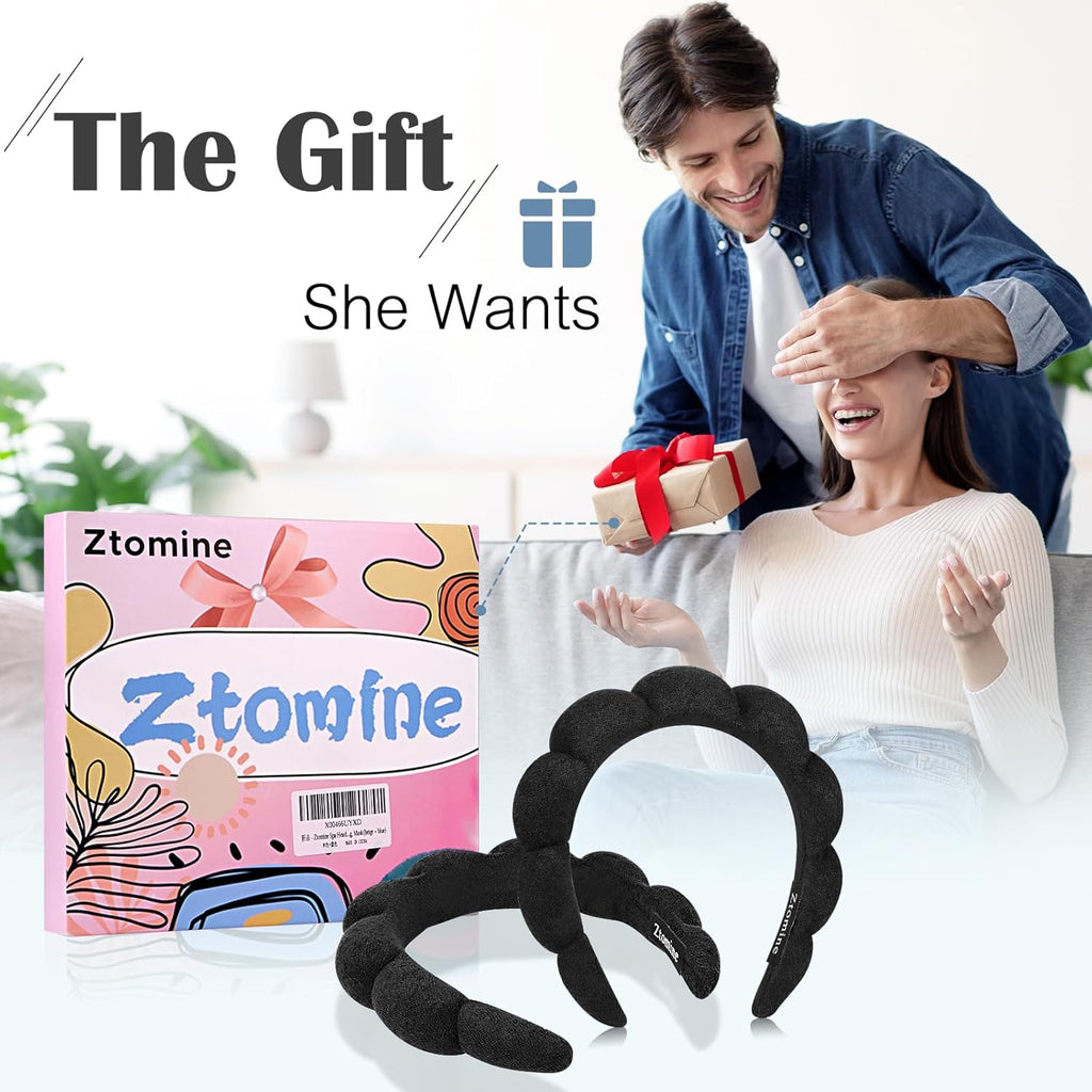 Ztomine Spa Headbands - Terry Cloth Face Washing & Skincare Set of 2 | Puffy Makeup Headbands