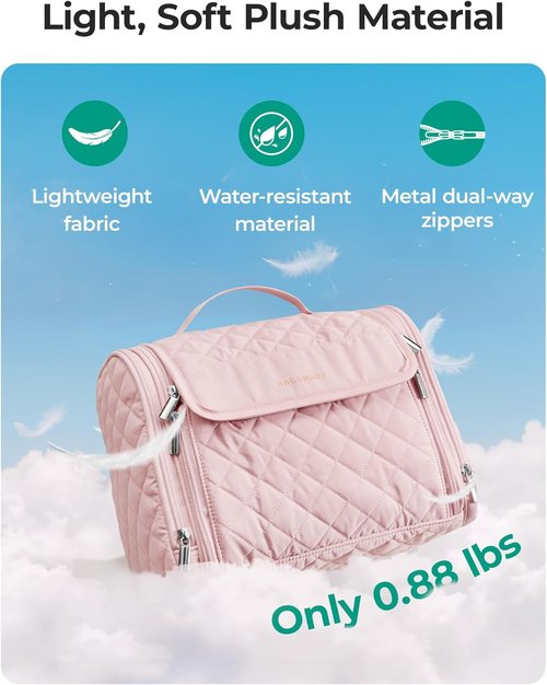 BAGSMART Travel Toiletry Bag - Large Capacity Cosmetic Organizer with Hanging Hook & Water-Resistant Design