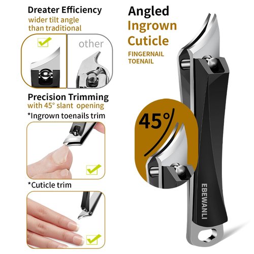 EBEWANLI Ingrown Toenail Removal Kit, 6PCS Stainless Steel Toe Nail Kit, Straight Edge Oblique and Curved Slanted Nail Clippers Cutters for Ingrown Nails, Professional Pedicure Tool at Home