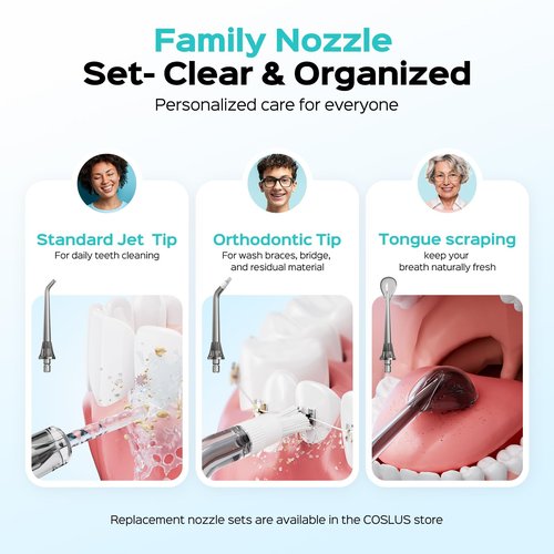 COSLUS C51 Portable Water Flosser for Teeth: 3 Modes & 6 Pressure Settings with Jet Mode Water Dental Pick for Orthodontic, Braces, Sensitive Gums, Compact for Travel, 300ML for Multiple Users, Black